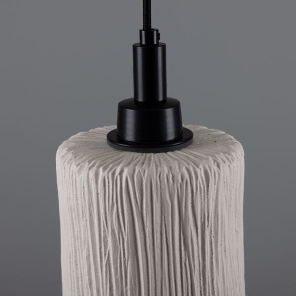 Senna 12cm Organic Ceramic Cylinder IP44 Bathroom Pendant Light Matte White Striped - Image 3